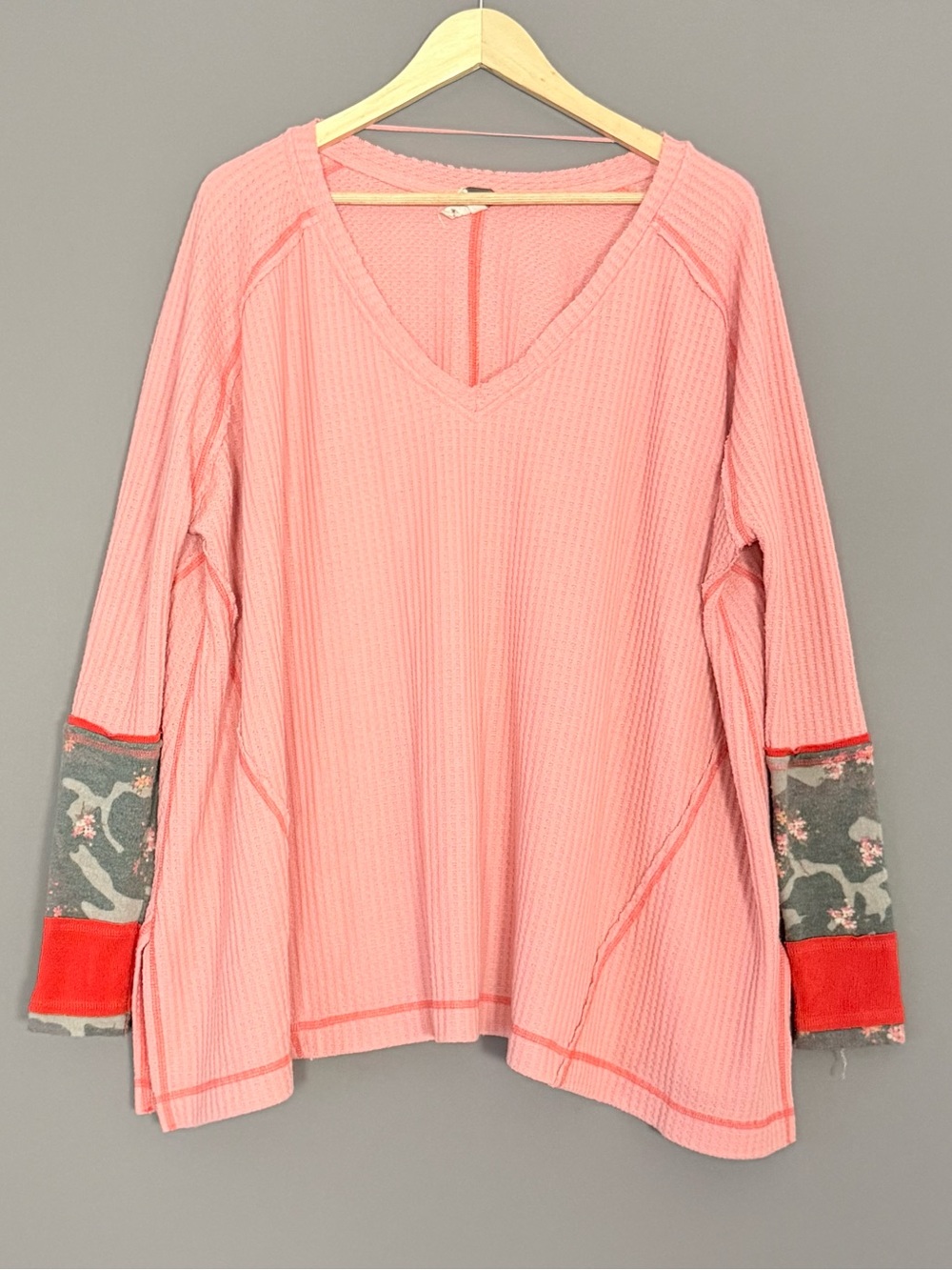 Free People We The Free Lovin Leopard Thermal Top Pink Oversized Medium Boho